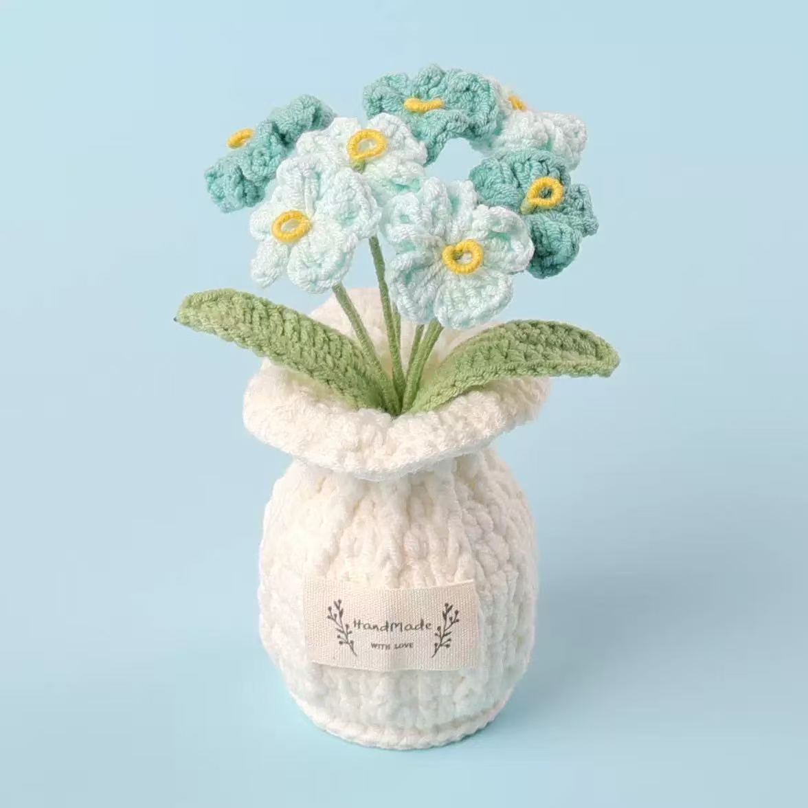 Handmade Crochet Sky Blue Forget-Me-Not Pot