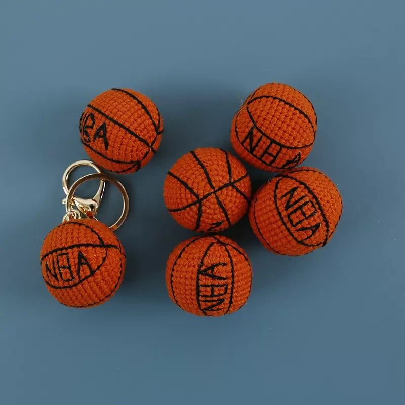 Handmade Crochet Basketball Keychain – Creative Yarn Sports Bag Charm