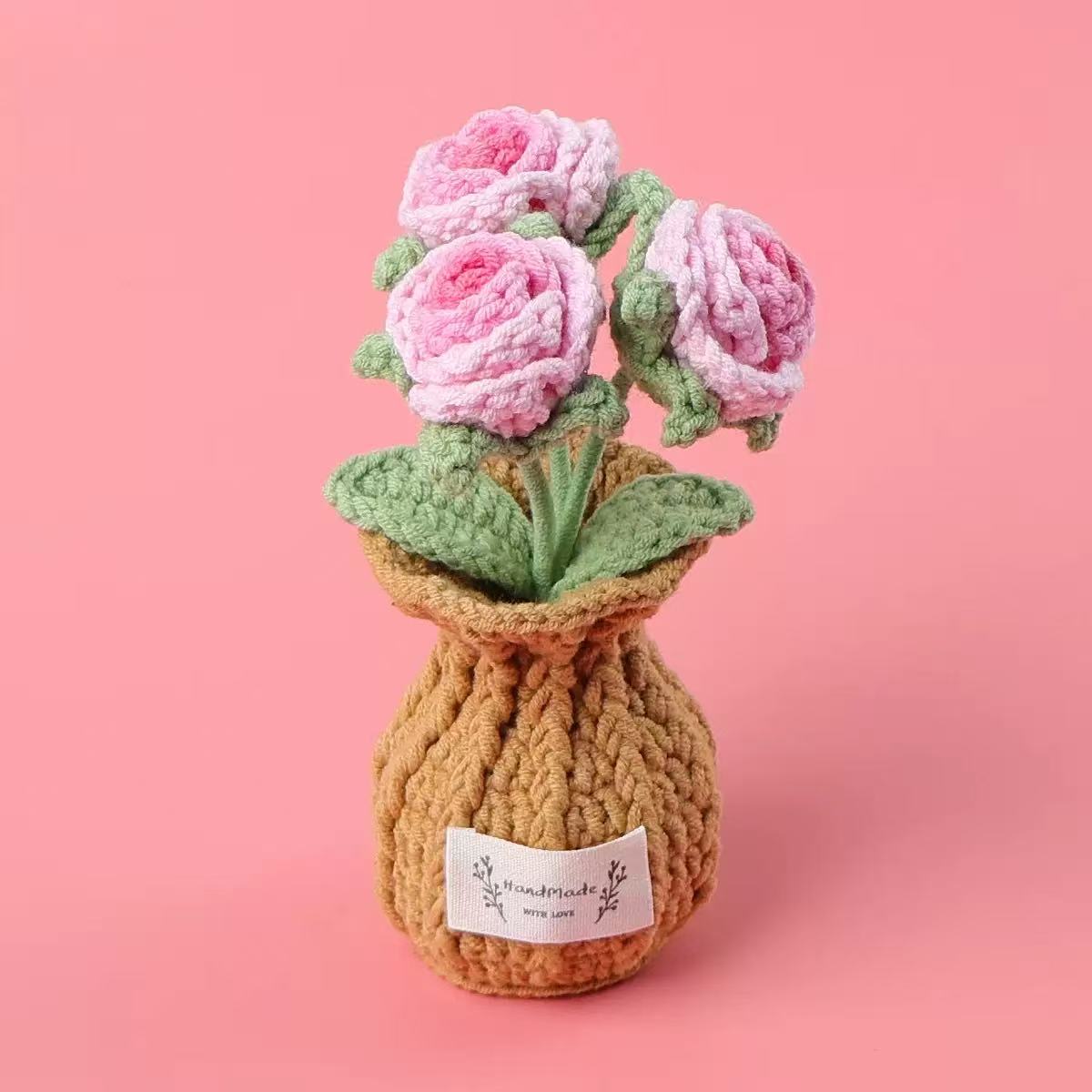 Blush Rose Crochet Vase