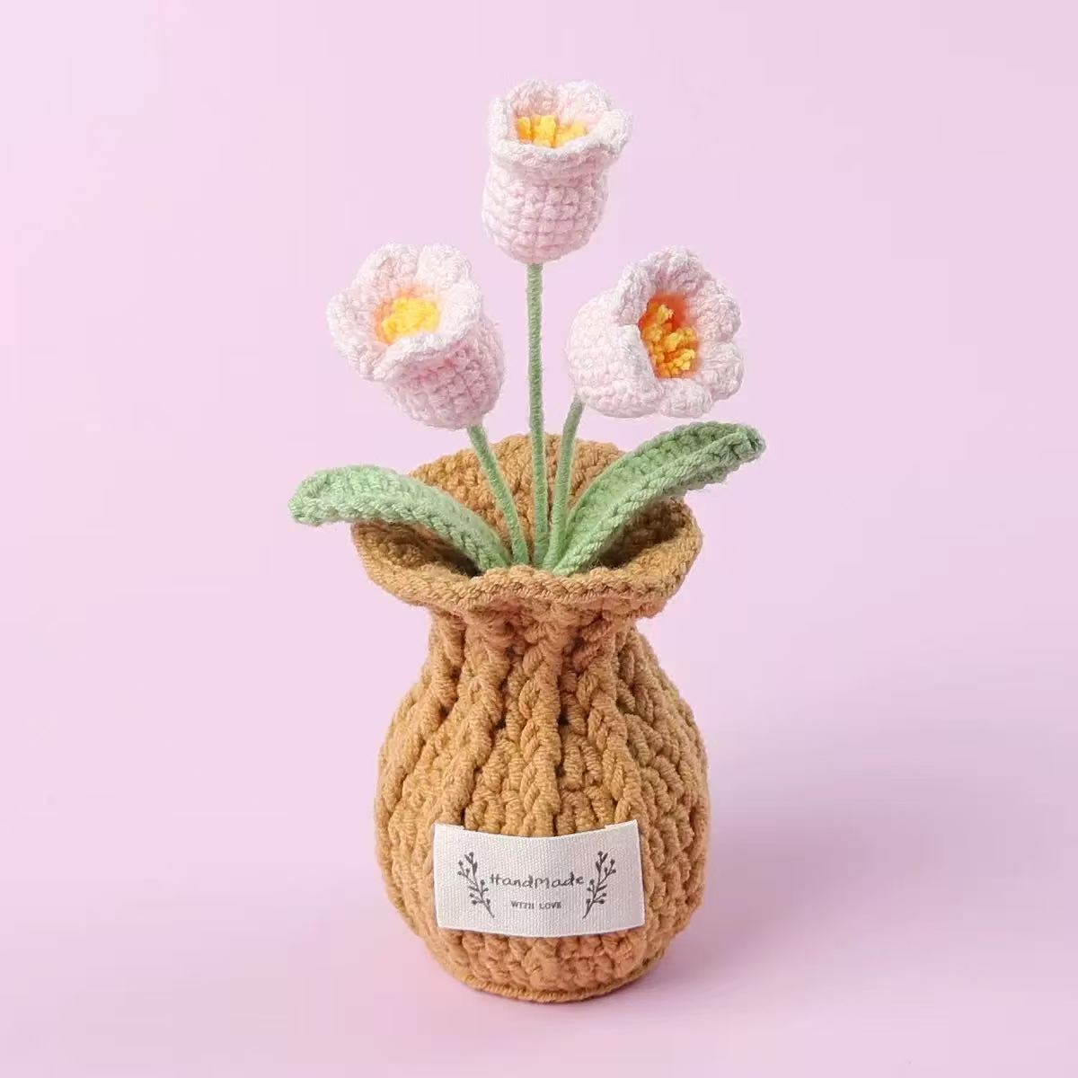 Handmade Crochet Pink Lily of the Valley Pot