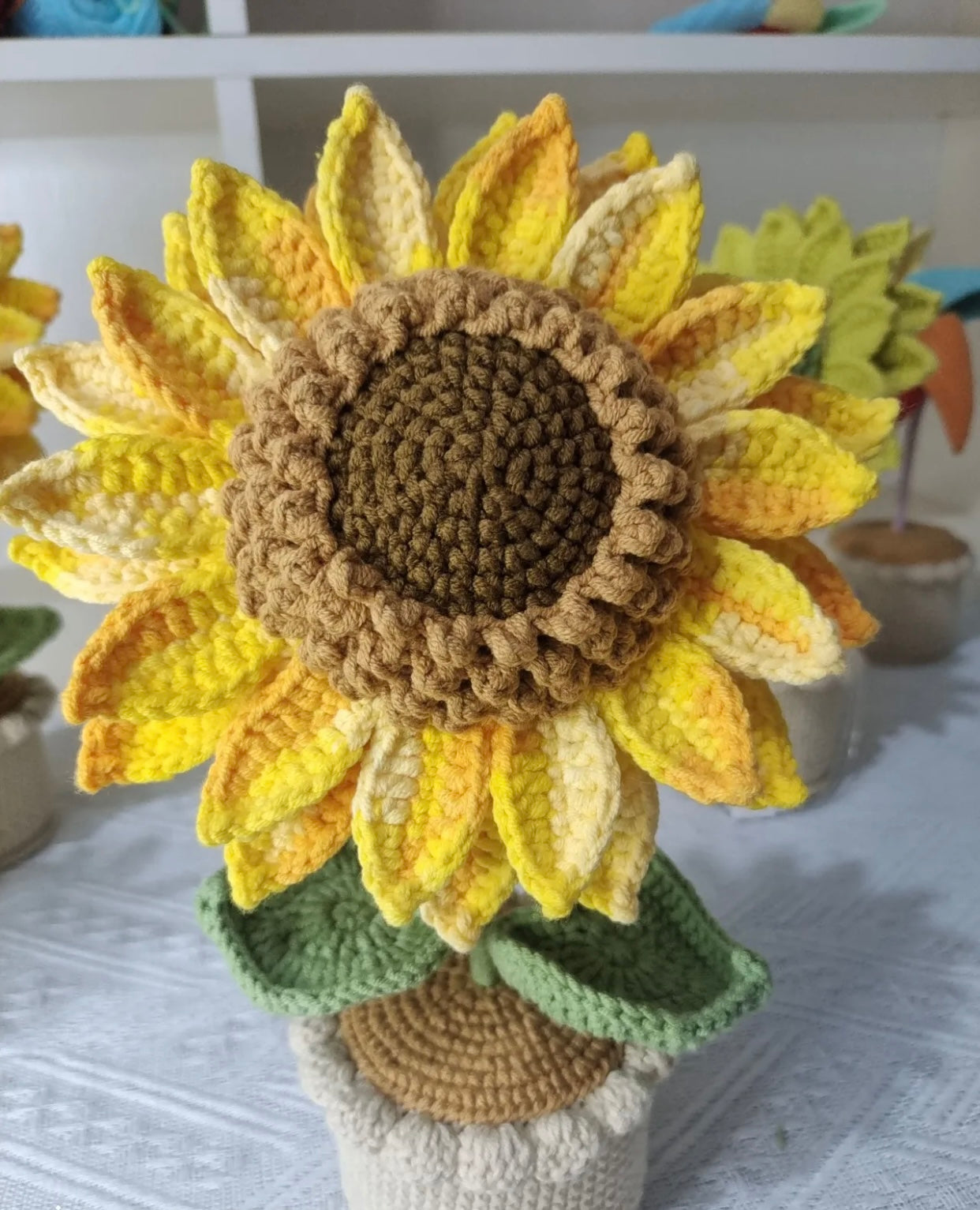 Handmade Crochet Sunflower Potted Plant – Cute Yellow Yarn Decorative Plush