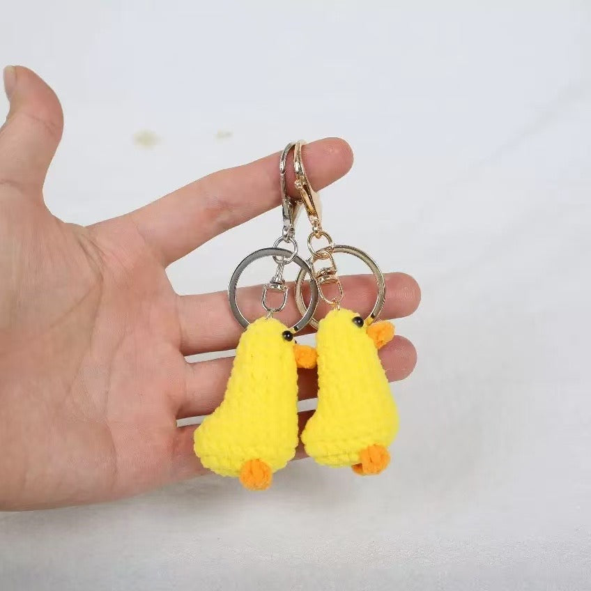 Handmade Crochet Duck Keychains – Cute Yellow Yarn Plush Animal Bag Charms