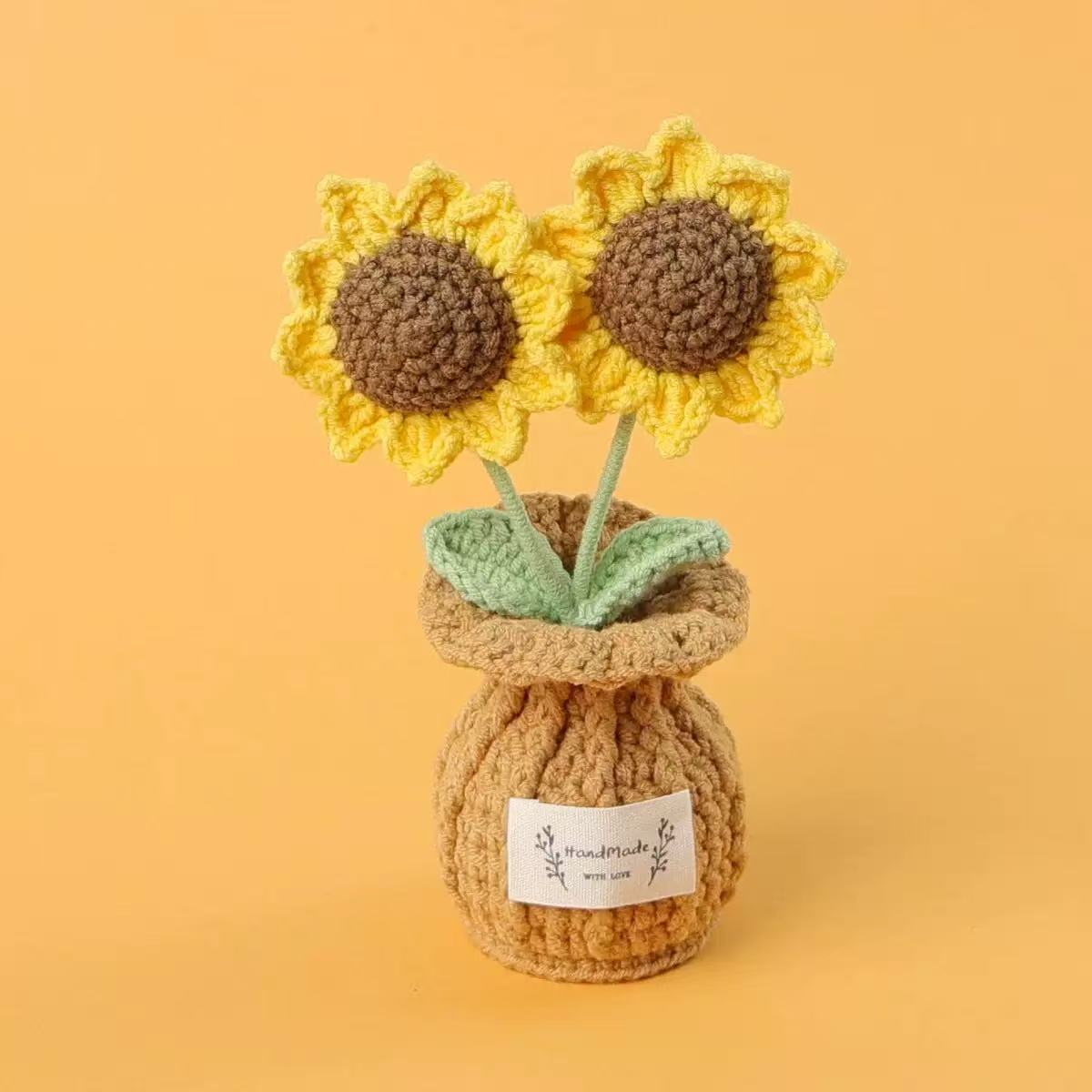 Handmade Crochet Twin Sunflower Pot