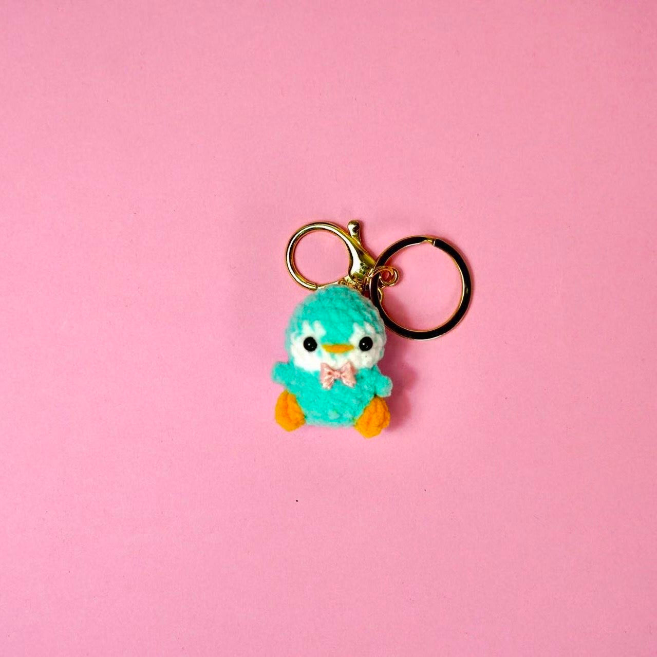 Handmade Crochet Blue Penguin Keychain
