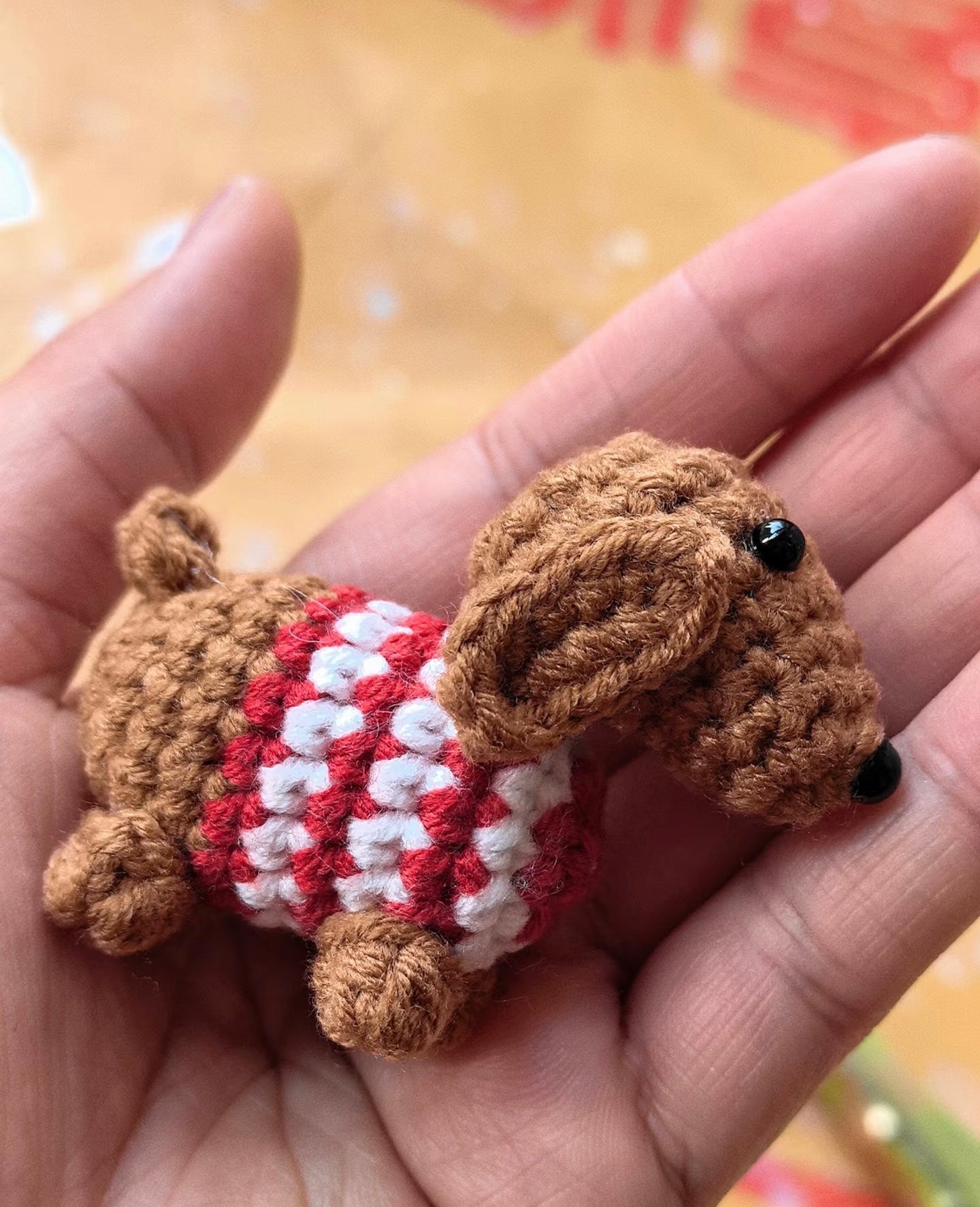 Handmade Crochet Dachshund Dog Doll – Cute Brown Yarn Plush Keychain