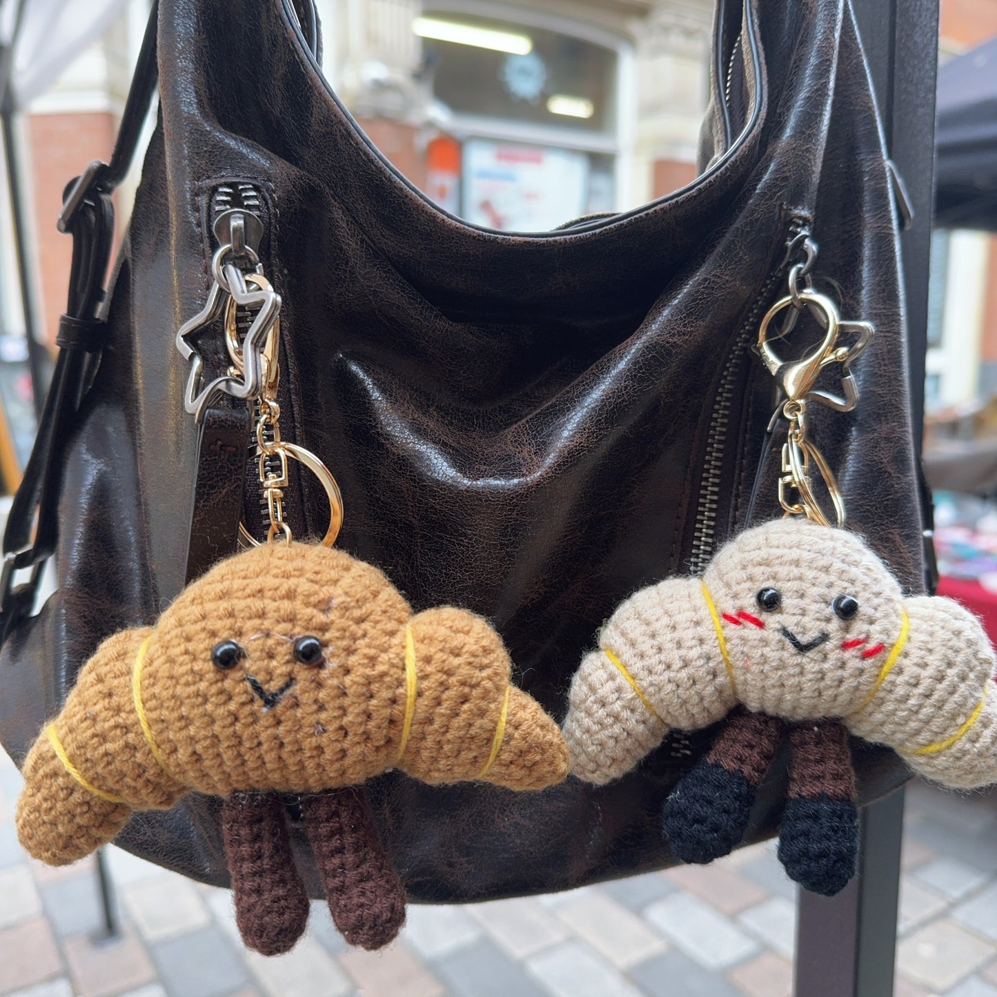 Handmade Crochet Croissant Doll – Cute Brown Yarn Plush Keychain Food Toy