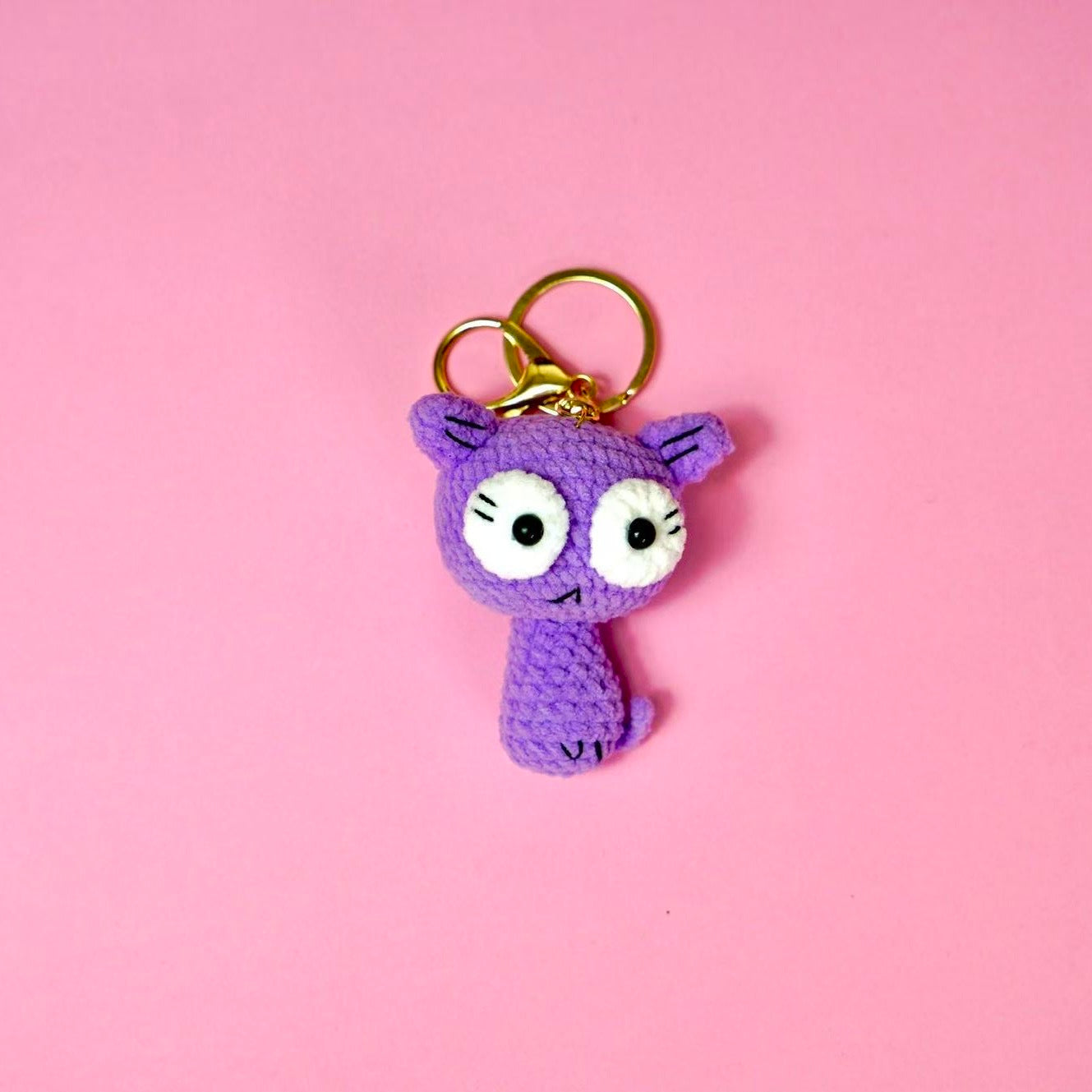 Handmade Crochet Purple Cat Keychain