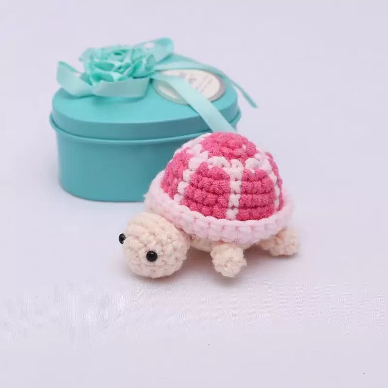 Handmade Crochet Pink Turtle Keychain – Cute Pink Mini Plush Animal Bag Charm