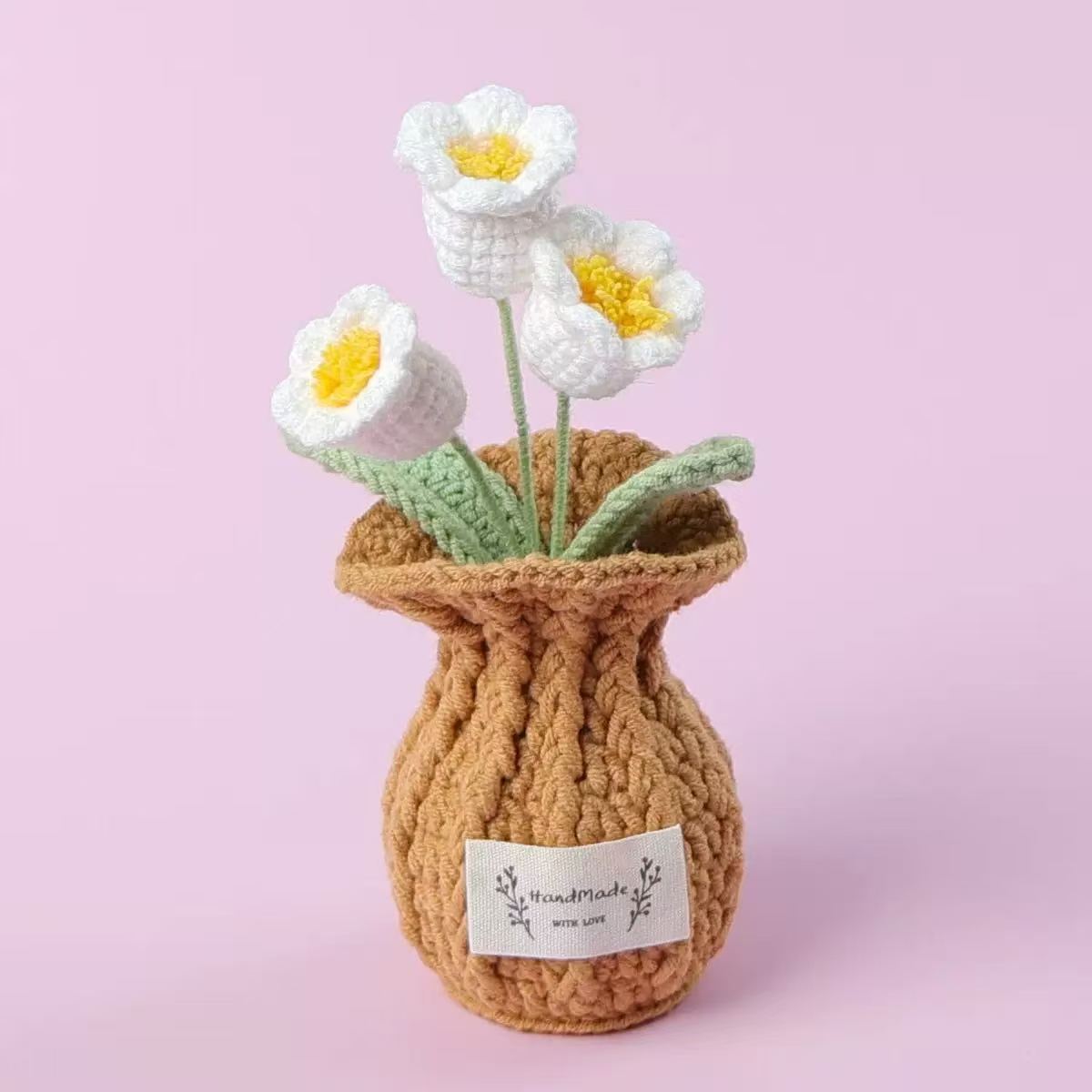 Handmade Crochet White Lily of the Valley Pot