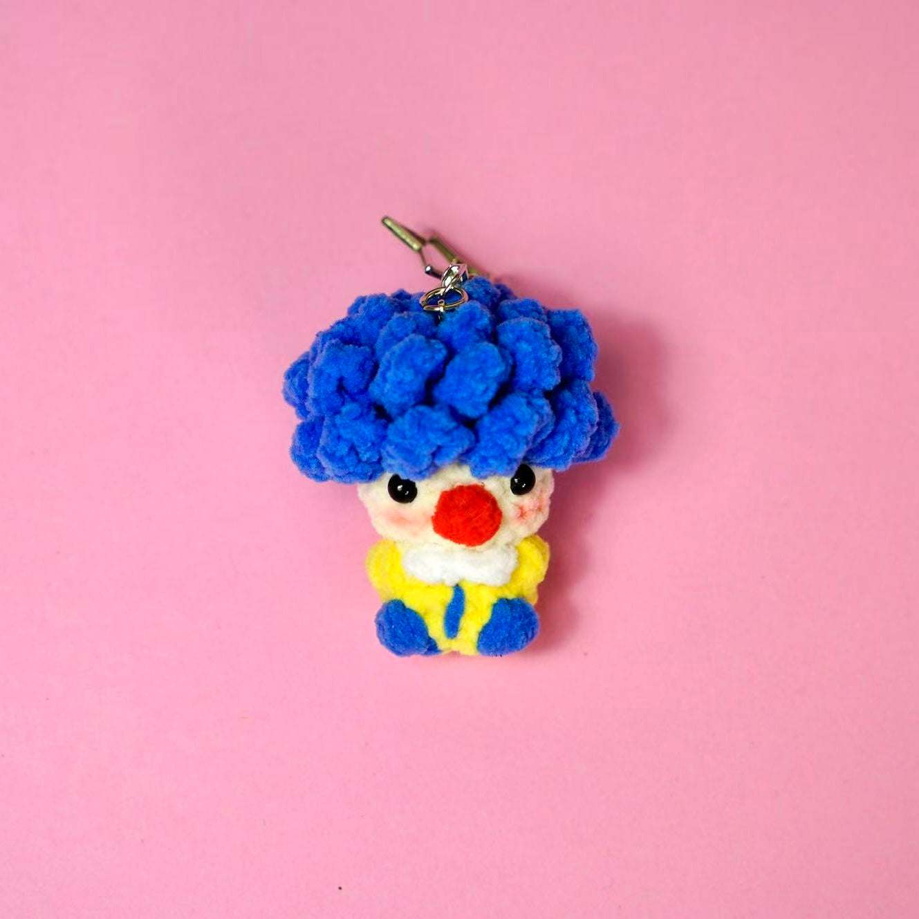 Crochet Blue Afro Circus Clown Charm