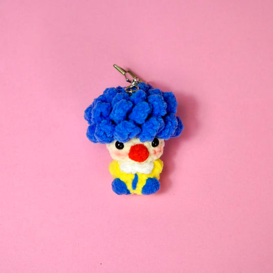 Crochet Blue Afro Circus Clown Charm
