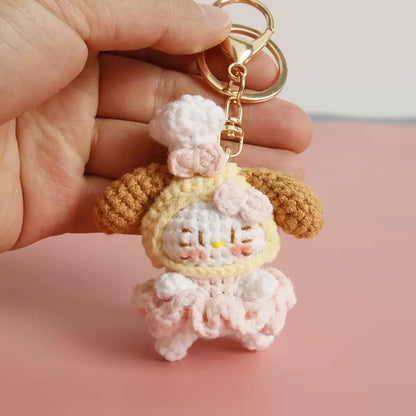 Handmade Crochet Casual Kitty Keychain – Cute Yarn Anime-Inspired Plush Bag Charm