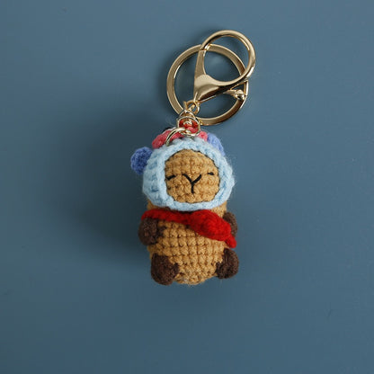 Handmade Crochet Capybara Keychain – Cute Dressed-Up Yarn Animal Plush Bag Charm