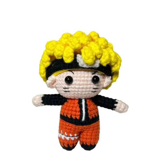 Handmade Crochet Naruto Doll Keychain – Cute Yellow & Orange Plush Ninja Bag Charm