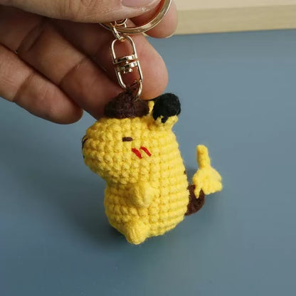 Handmade Crochet Capybara-Pikachu Keychain – Cute Yellow Yarn Plush Animal Bag Charm