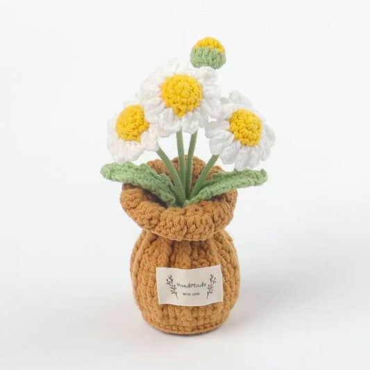 Handmade Crochet White Daisy Mini Pot