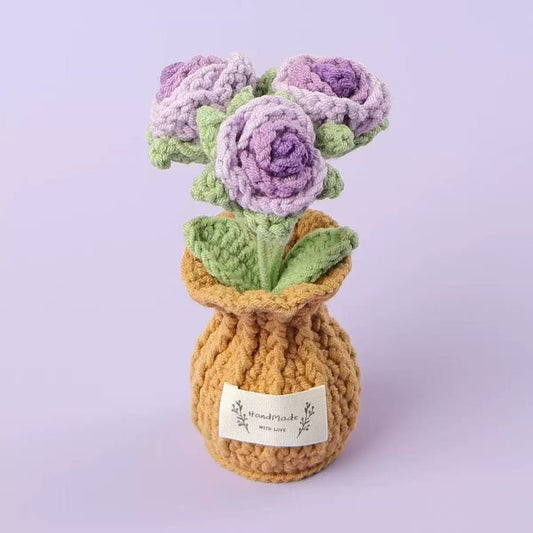 Handmade Crochet Purple Gradient Rose Pot