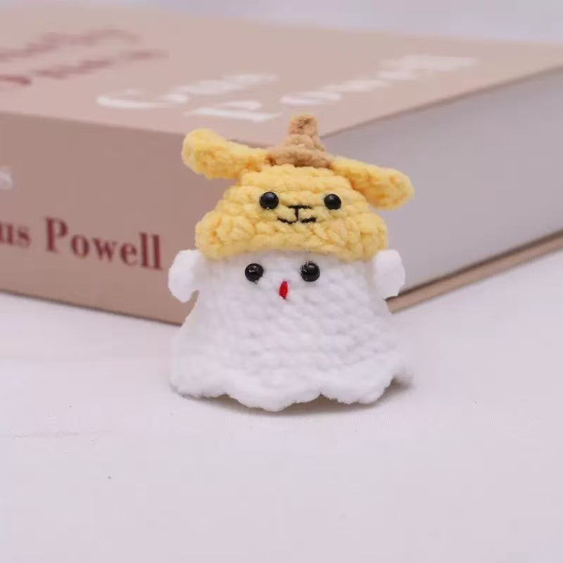 Handmade Crochet Ghost Dog Keychain – Cute White Mini Plush Animal Bag Charm 👻🐶