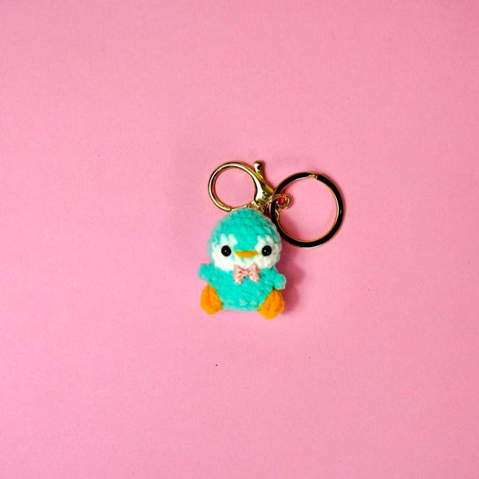 Handmade Crochet Blue Penguin Keychain