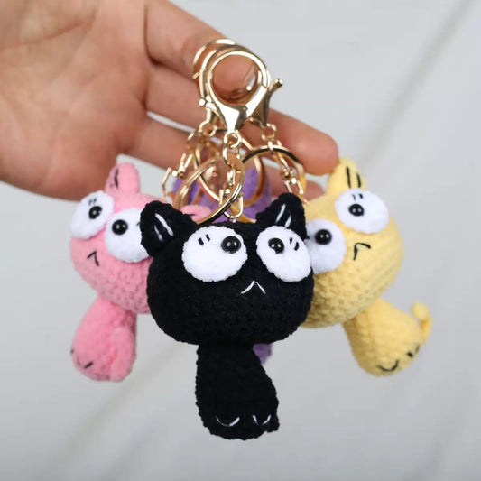 Handmade Crochet Black Cat Keychain – Cute Yarn Cat Bag Charm for Couples