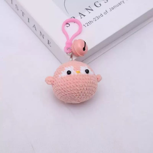 Handmade Crochet Pink Bird Keychain – Cute Pink Mini Plush Animal Bag Charm 🐦