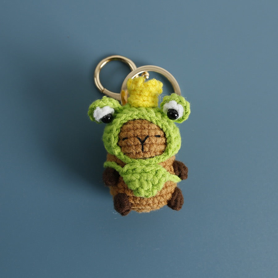 Handmade Crochet Capybara Keychain – Cute Dressed-Up Yarn Animal Plush Bag Charm