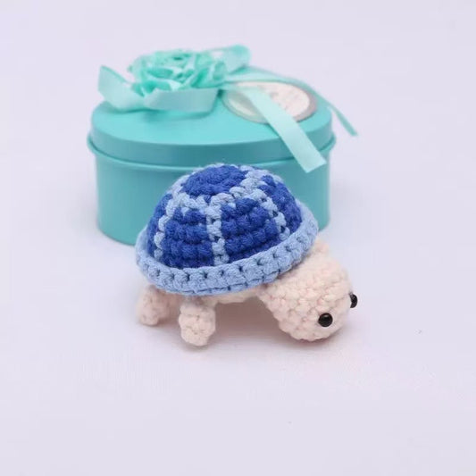 Handmade Crochet Blue Turtle Keychain – Cute Blue Mini Plush Animal Bag Charm