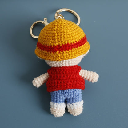 Handmade Crochet Luffy Doll – Cute Red Hat Anime Plush Keychain Pirate Toy