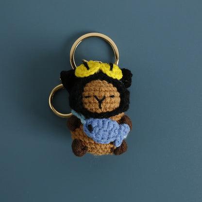 Handmade Crochet Capybara Keychain – Cute Dressed-Up Yarn Animal Plush Bag Charm