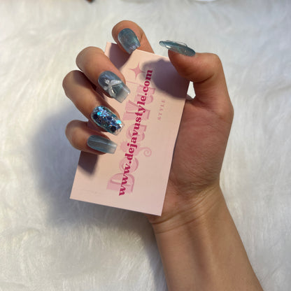 94 Blue Silver Butterfly Nails