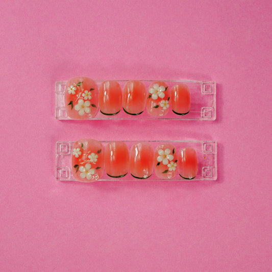 180 Pink Flower French Tip Nails