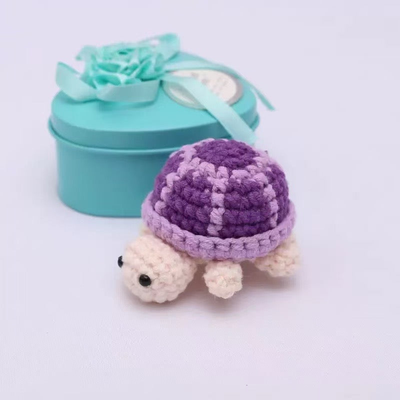 Handmade Crochet Purple Turtle Keychain – Cute Purple Mini Plush Animal Bag Charm