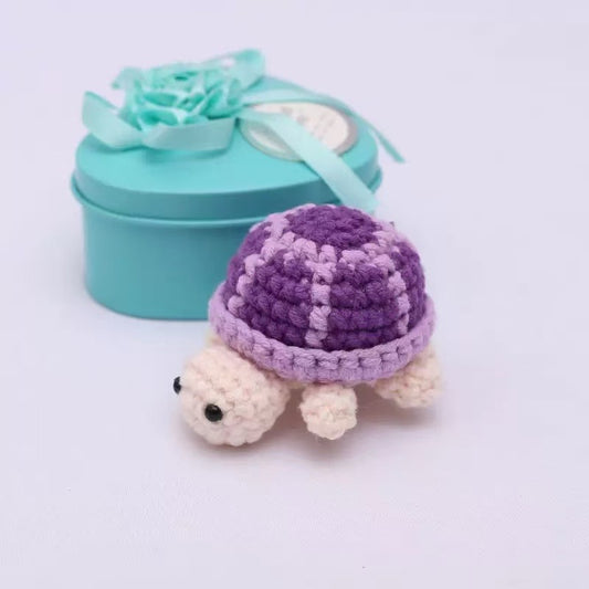 Handmade Crochet Purple Turtle Keychain – Cute Purple Mini Plush Animal Bag Charm