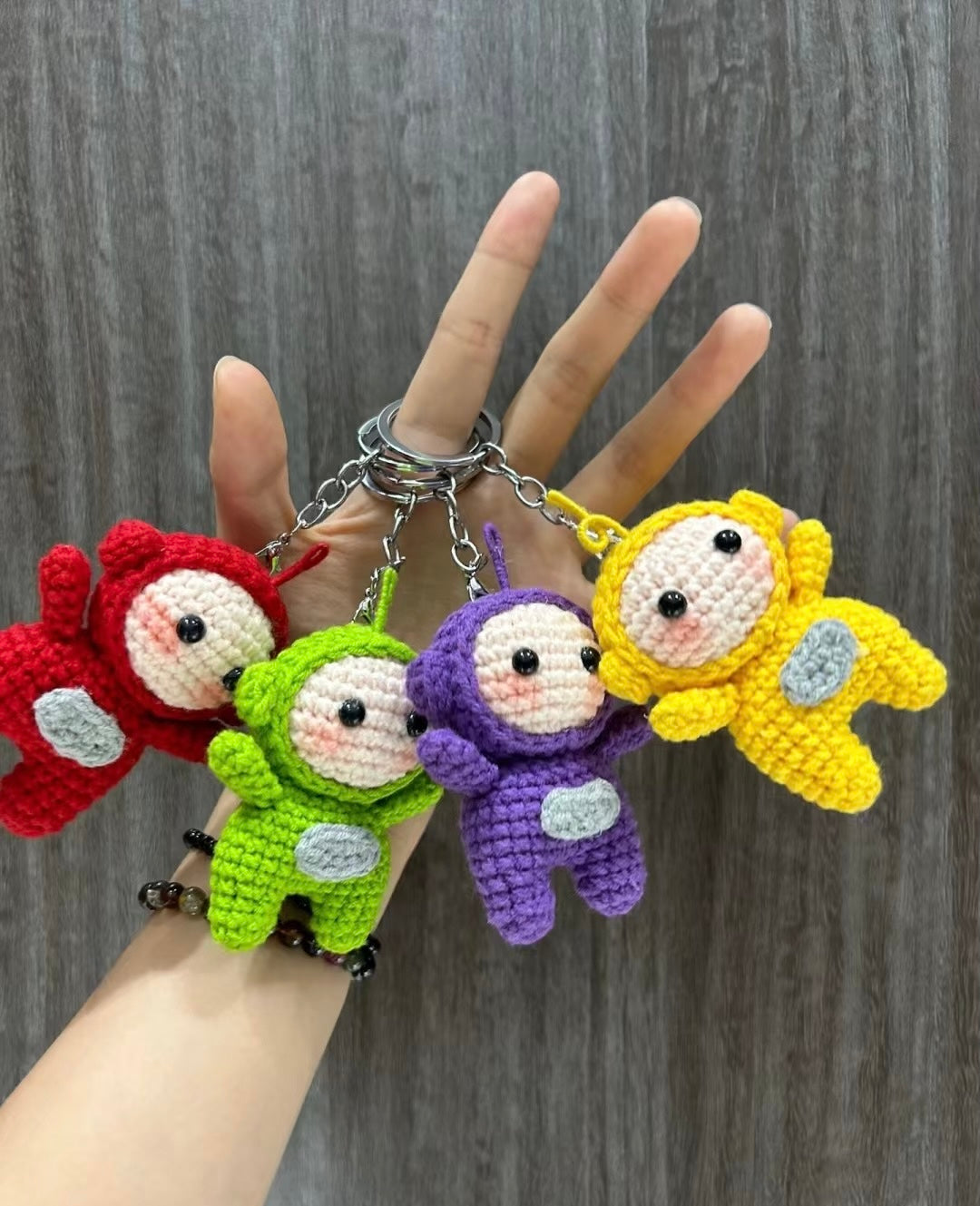 Handmade Crochet Teletubby Doll – Cute Colorful Plush Keychain Toy