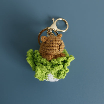 Handmade Crochet Capybara Keychain – Cute Dressed-Up Yarn Animal Plush Bag Charm