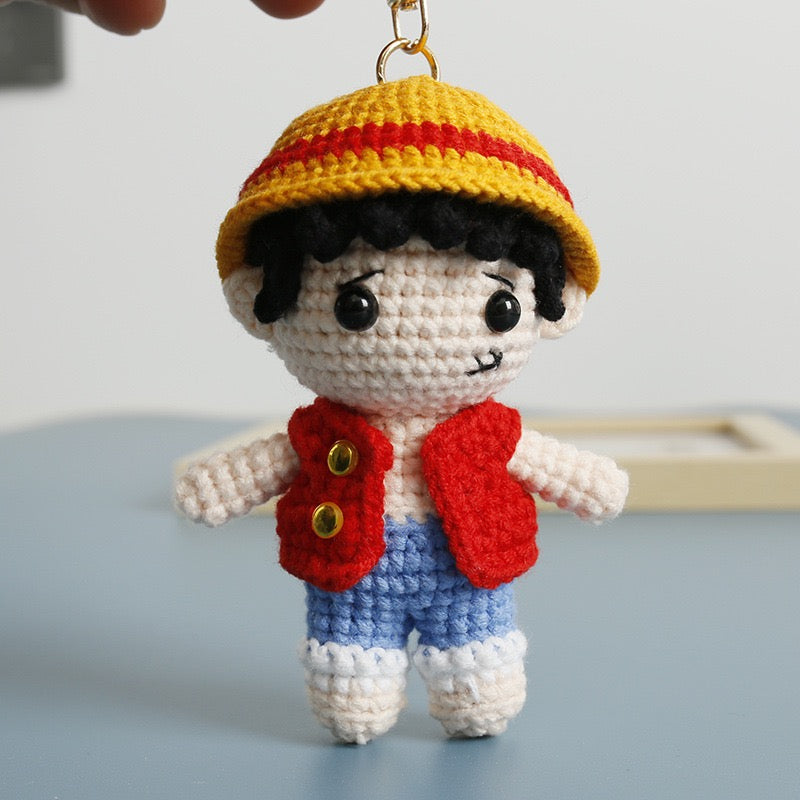 Handmade Crochet Luffy Doll – Cute Red Hat Anime Plush Keychain Pirate Toy
