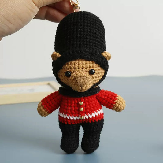 Handmade Crochet British Soldier Bear Keychain