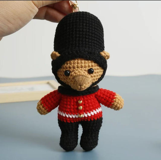 Handmade Crochet London Bear Doll – Cute British-Themed Plush Keychain