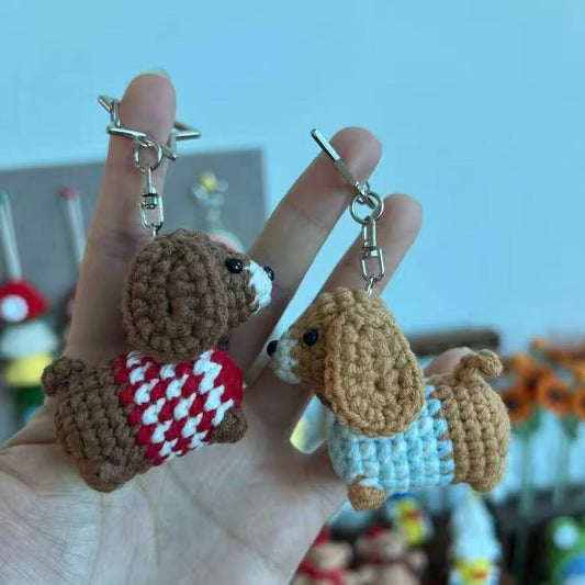Handmade Crochet Dachshund Dog Doll – Cute Brown Yarn Plush Keychain