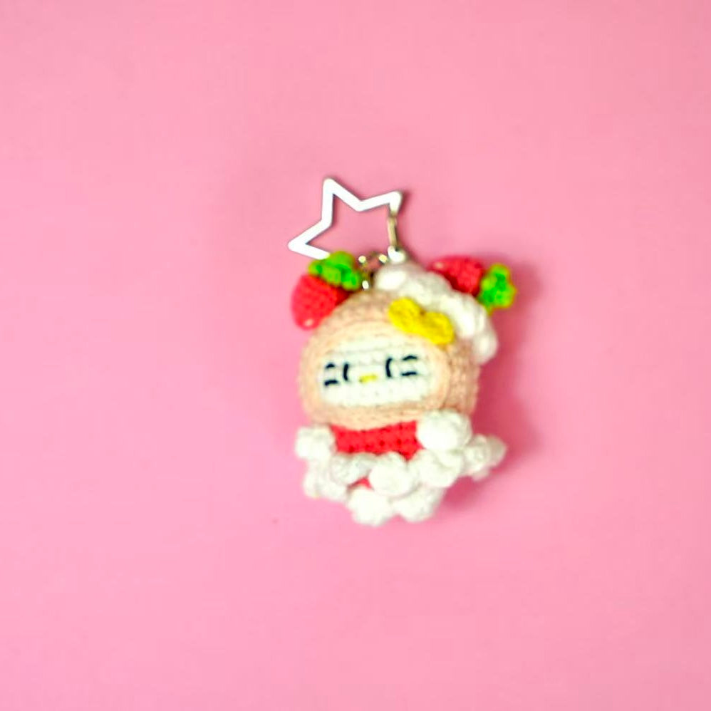 Handmade Crochet Strawberry Cake Hello Kitty Charm