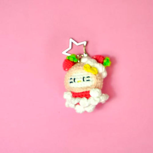 Handmade Crochet Strawberry Cake Hello Kitty Charm