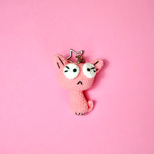 Handmade Crochet Pink Cat Keychain