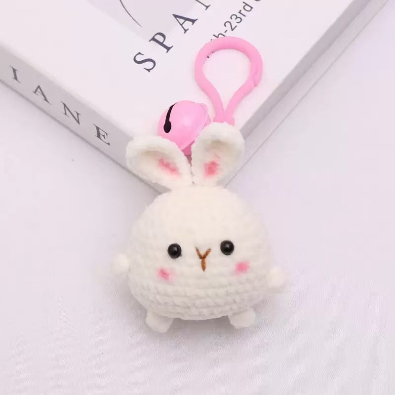 Handmade Crochet Bunny Keychain – Cute White Mini Plush Rabbit Bag Charm 🐰