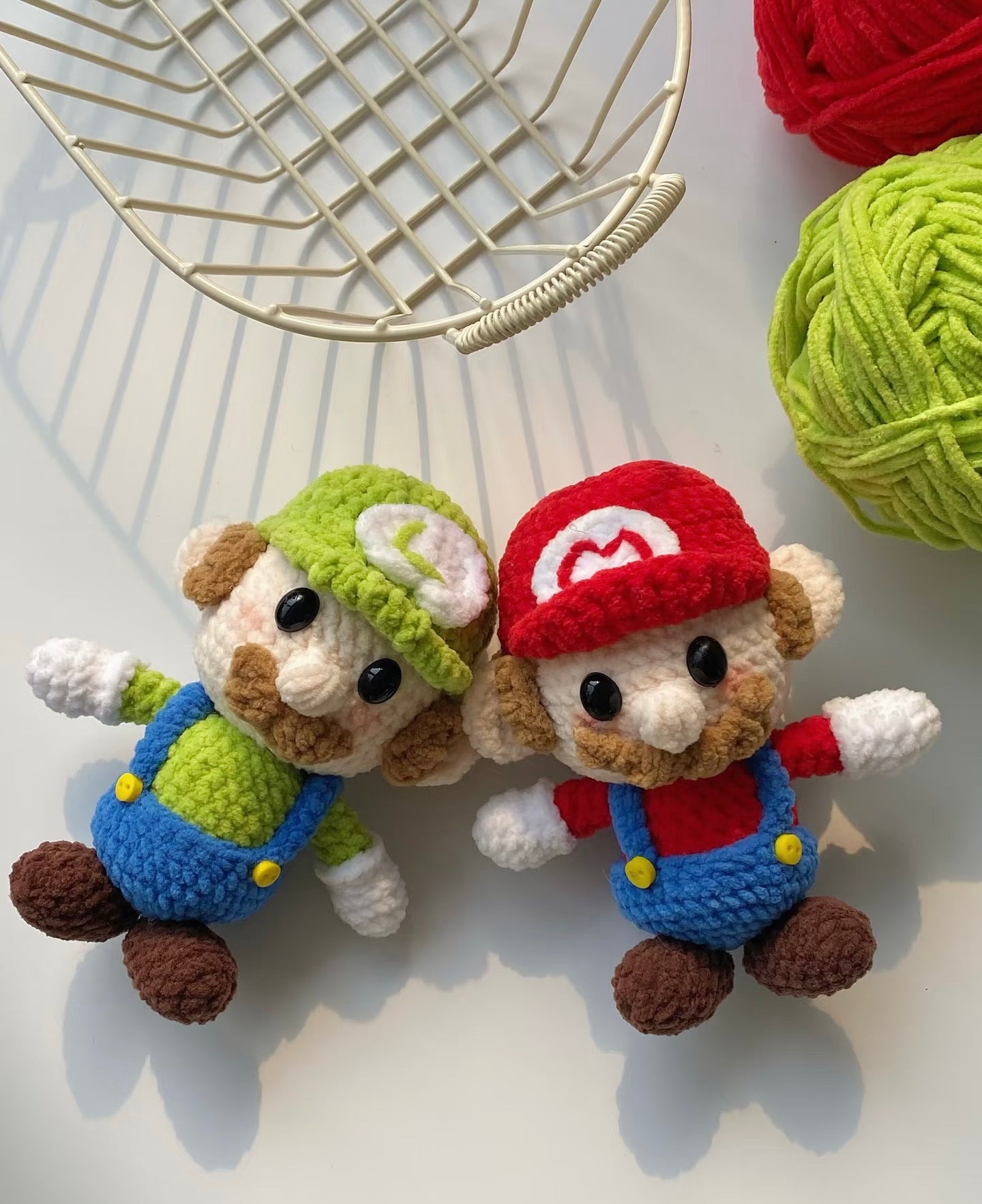 Handmade Crochet Mario Doll – Cute Red & Blue Yarn Plush Keychain