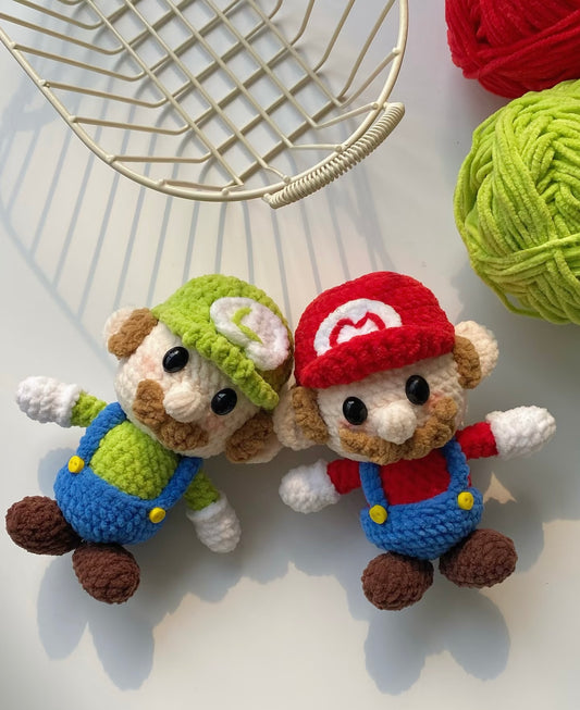 Handmade Crochet Mario Doll – Cute Red & Blue Yarn Plush Keychain