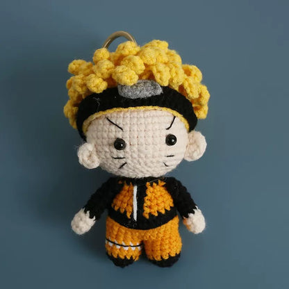 Handmade Crochet Naruto Doll Keychain – Cute Yellow & Orange Plush Ninja Bag Charm