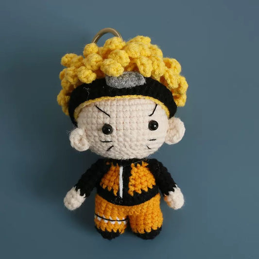 Handmade Crochet Naruto Doll Keychain – Cute Yellow & Orange Plush Ninja Bag Charm