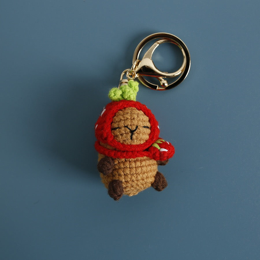 Handmade Crochet Capybara Keychain – Cute Dressed-Up Yarn Animal Plush Bag Charm