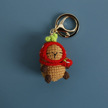 Handmade Crochet Capybara Keychain – Cute Dressed-Up Yarn Animal Plush Bag Charm