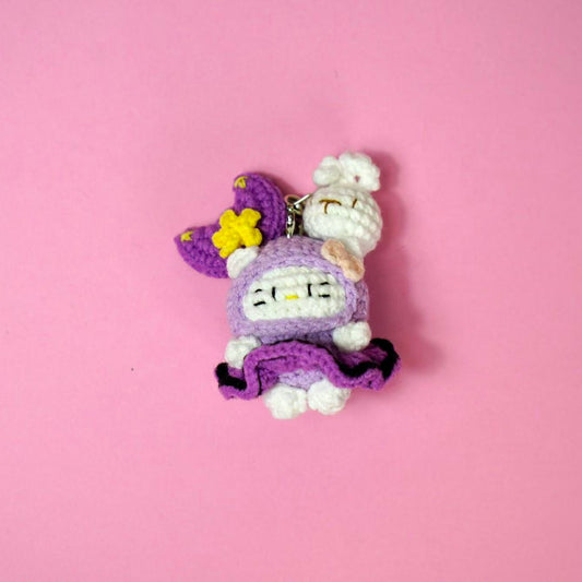 Handmade Crochet Kuromi Style Hello Kitty Charm
